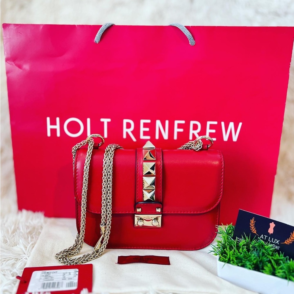 Sold Authentic Valentino Garavani Glam Lock Rockstud Flap Bag in Small Red.
